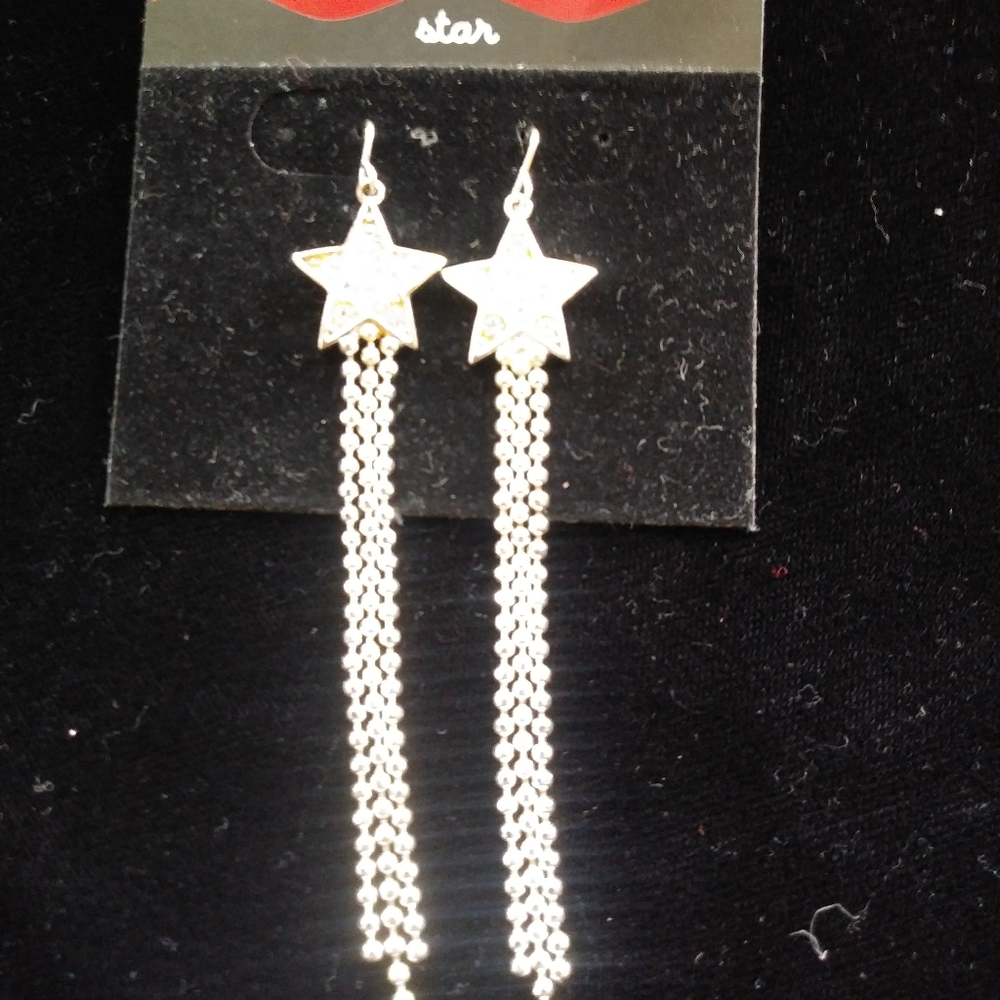 "Diamond Star" Rhinestone Earings - Picture 2 of 2
